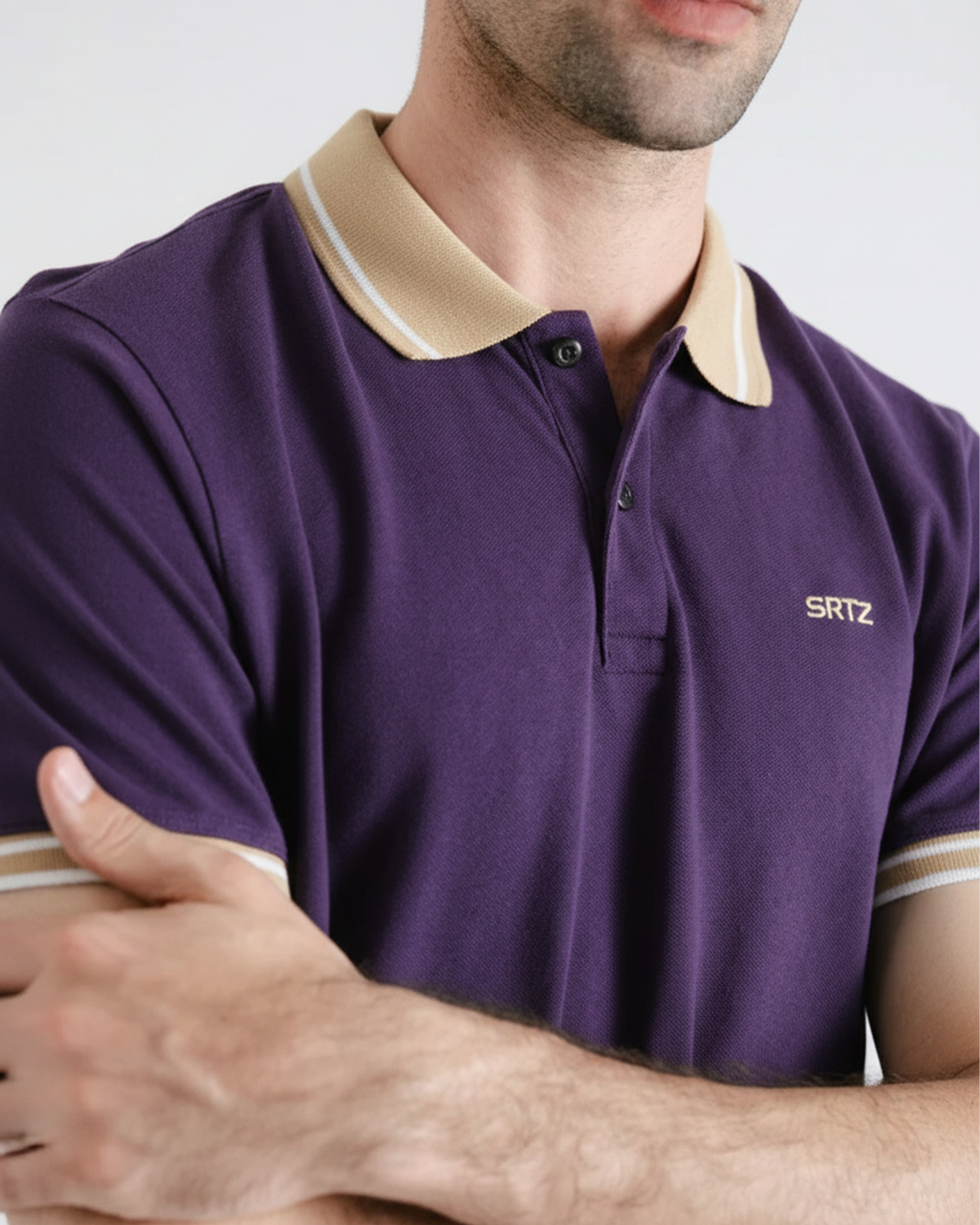 Purple And Skin Contrast Polo Tee