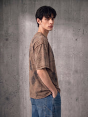 Vintage Washed Oversized Boxy Tee - Brown