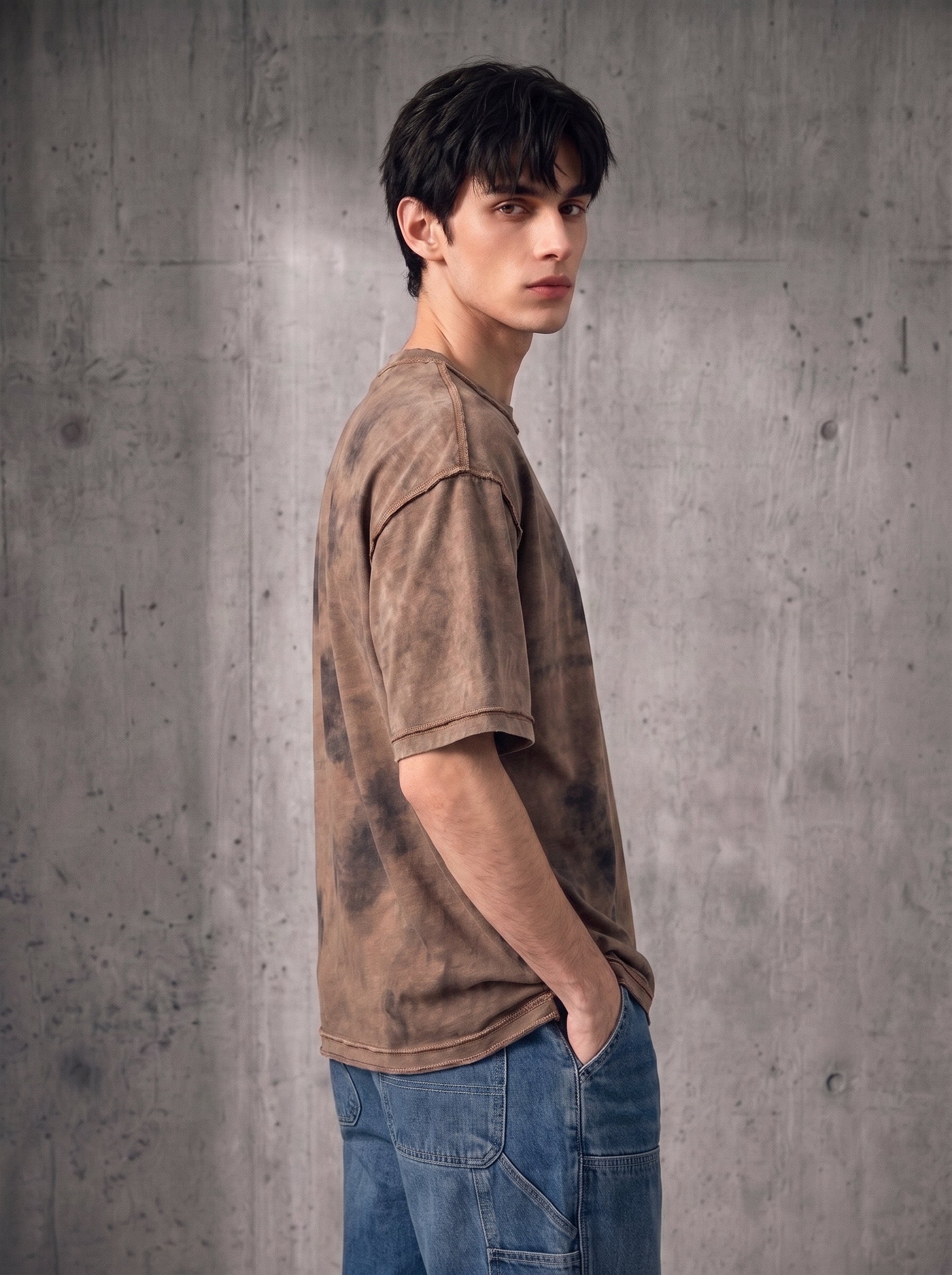 Vintage Washed Oversized Boxy Tee - Brown