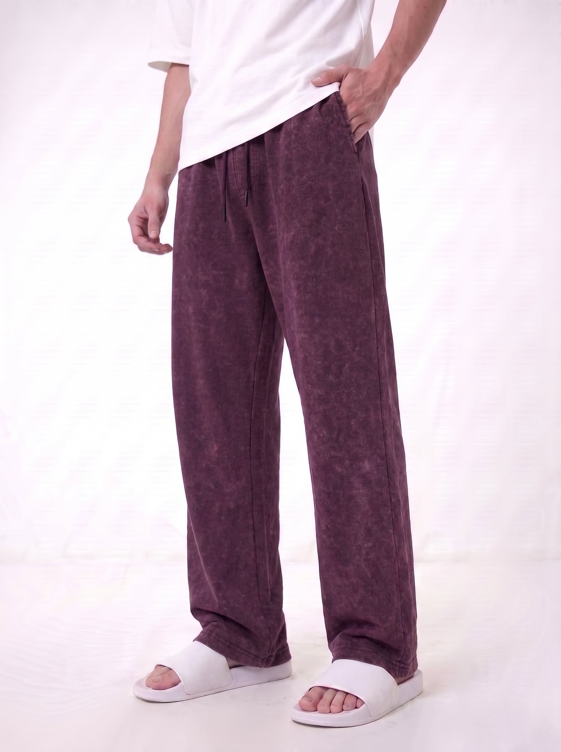 Washed Cotton Trouser - Burgundy