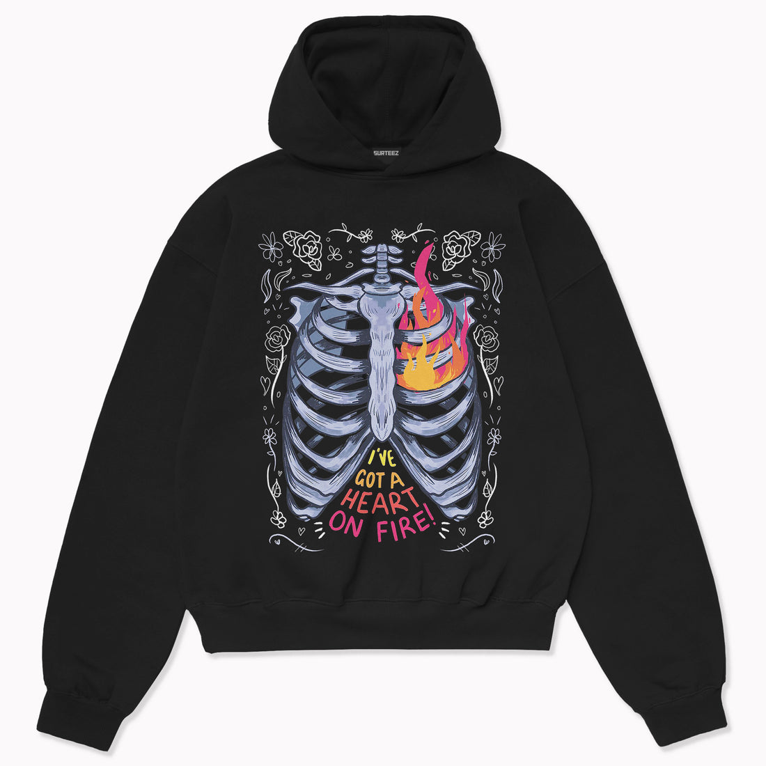 Oversize Heart On Fire Hoodie - Surteez