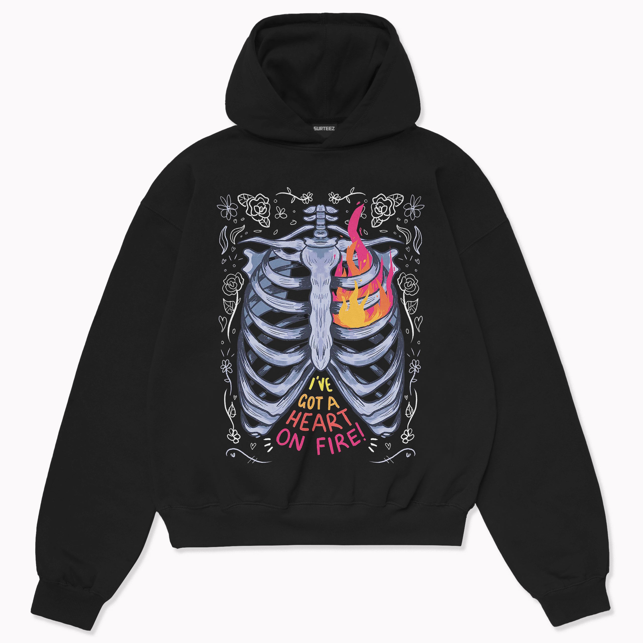 Oversize Heart On Fire Hoodie