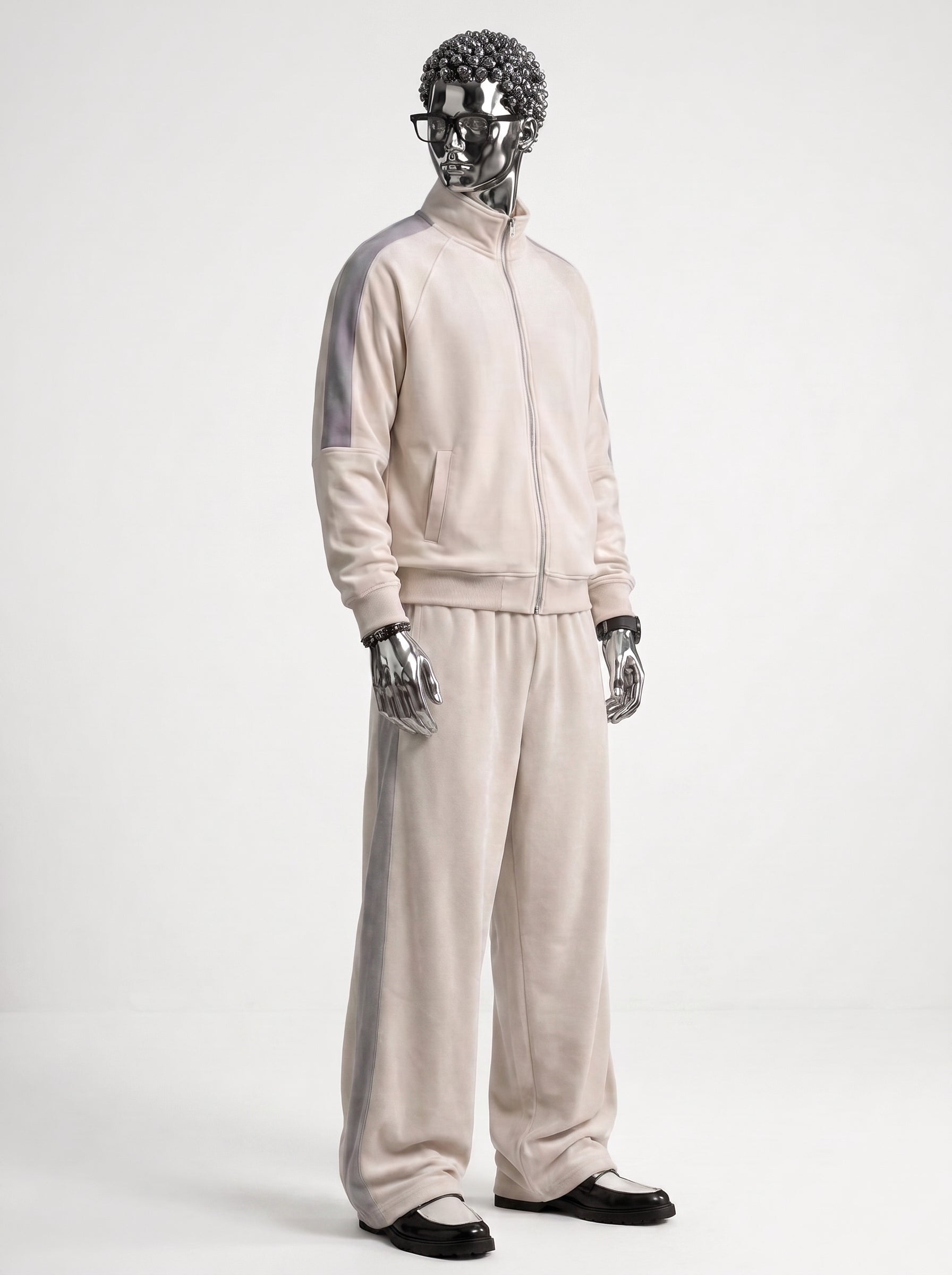 Cream Mock Neck Zipper Tracksuit