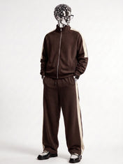 Brown Mock Neck Zipper Tracksuit
