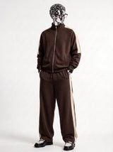Brown Mock Neck Zipper Tracksuit