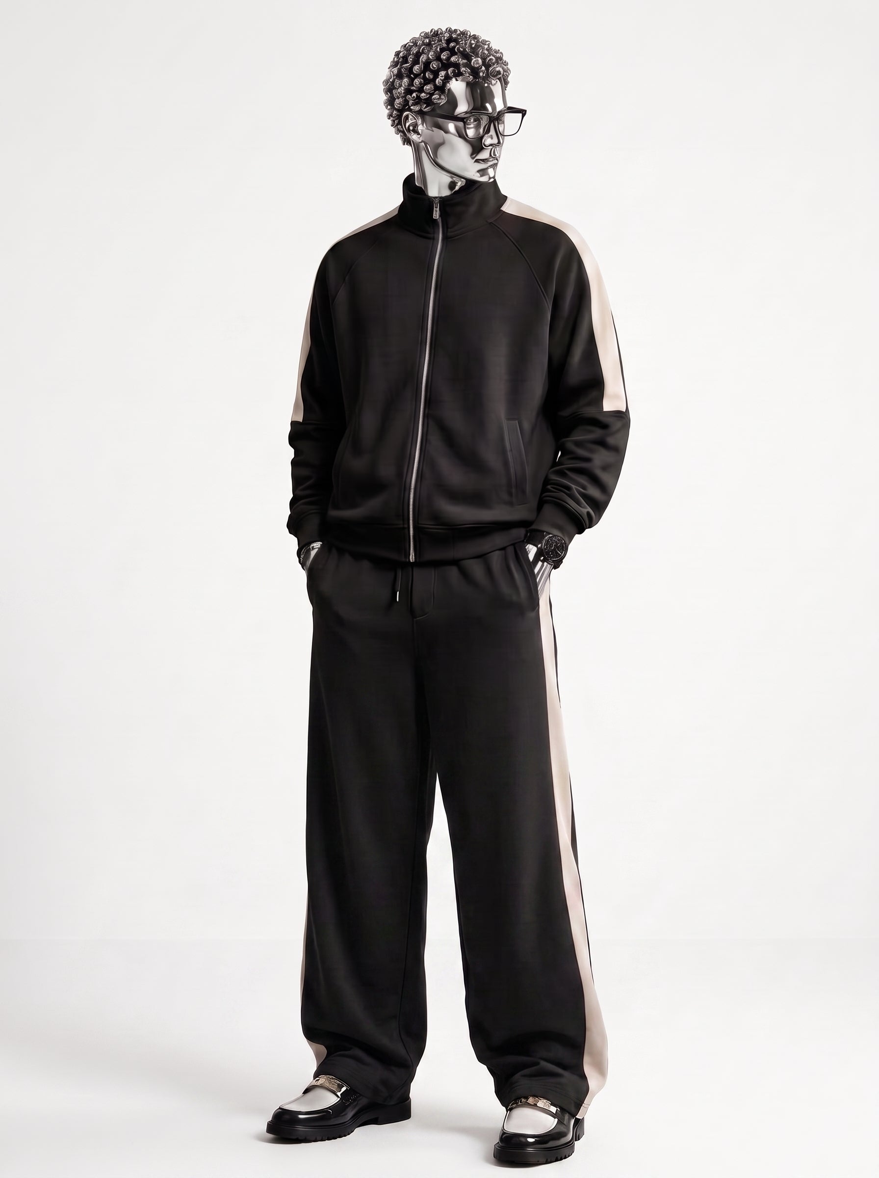 Black Mock Neck Zipper Tracksuit