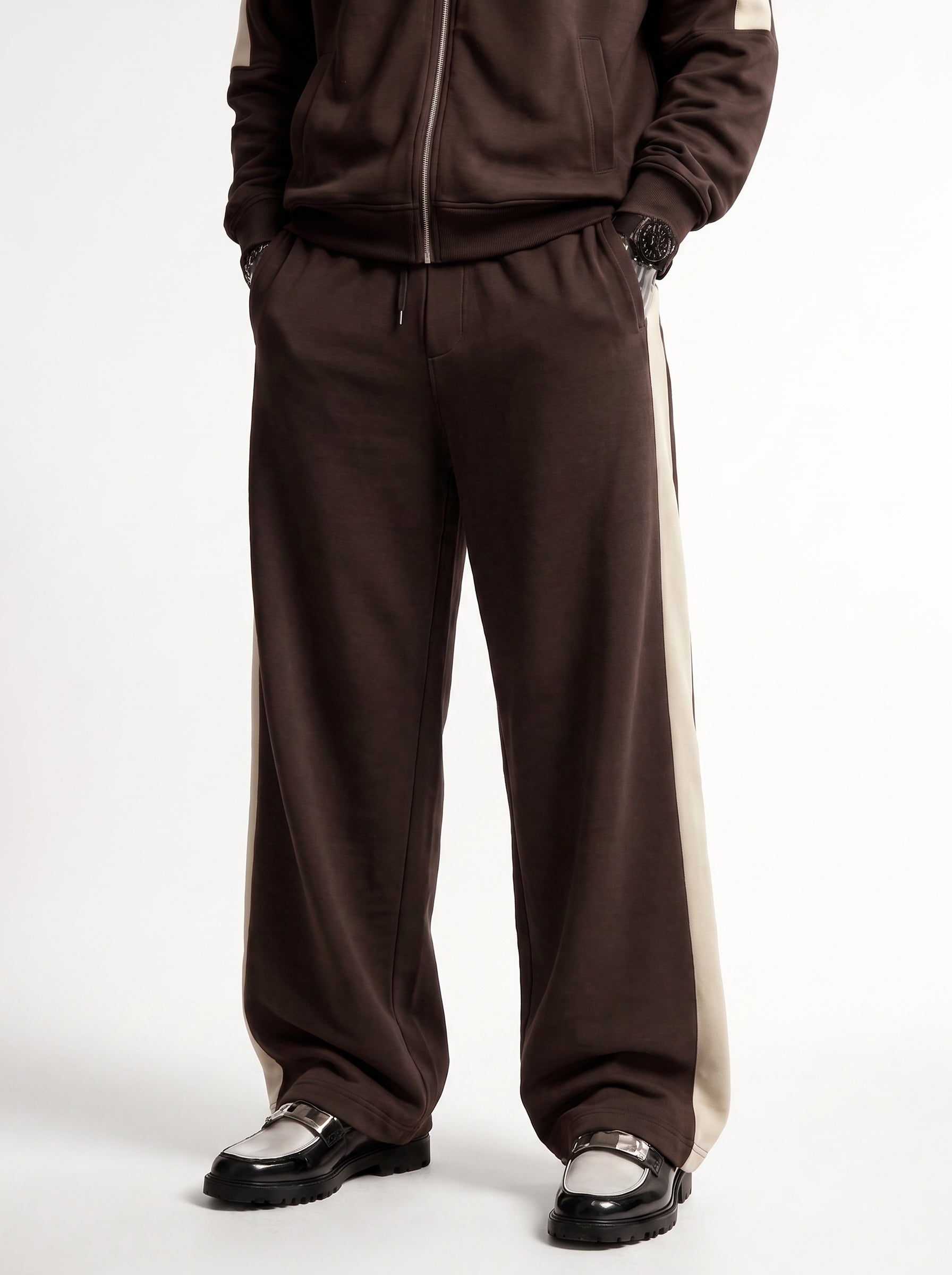 Brown Mock Neck Zipper Tracksuit