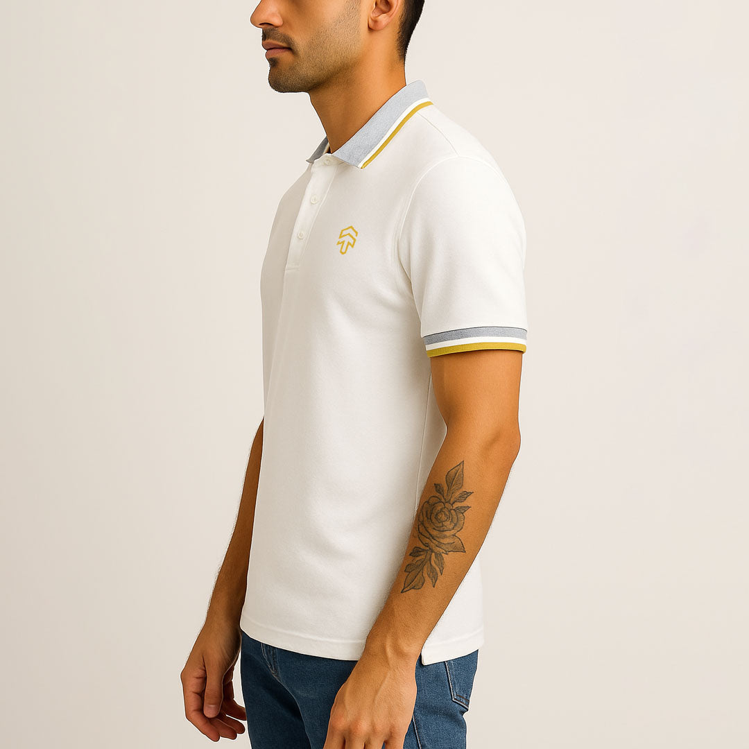 White Lycra Contrast Polo