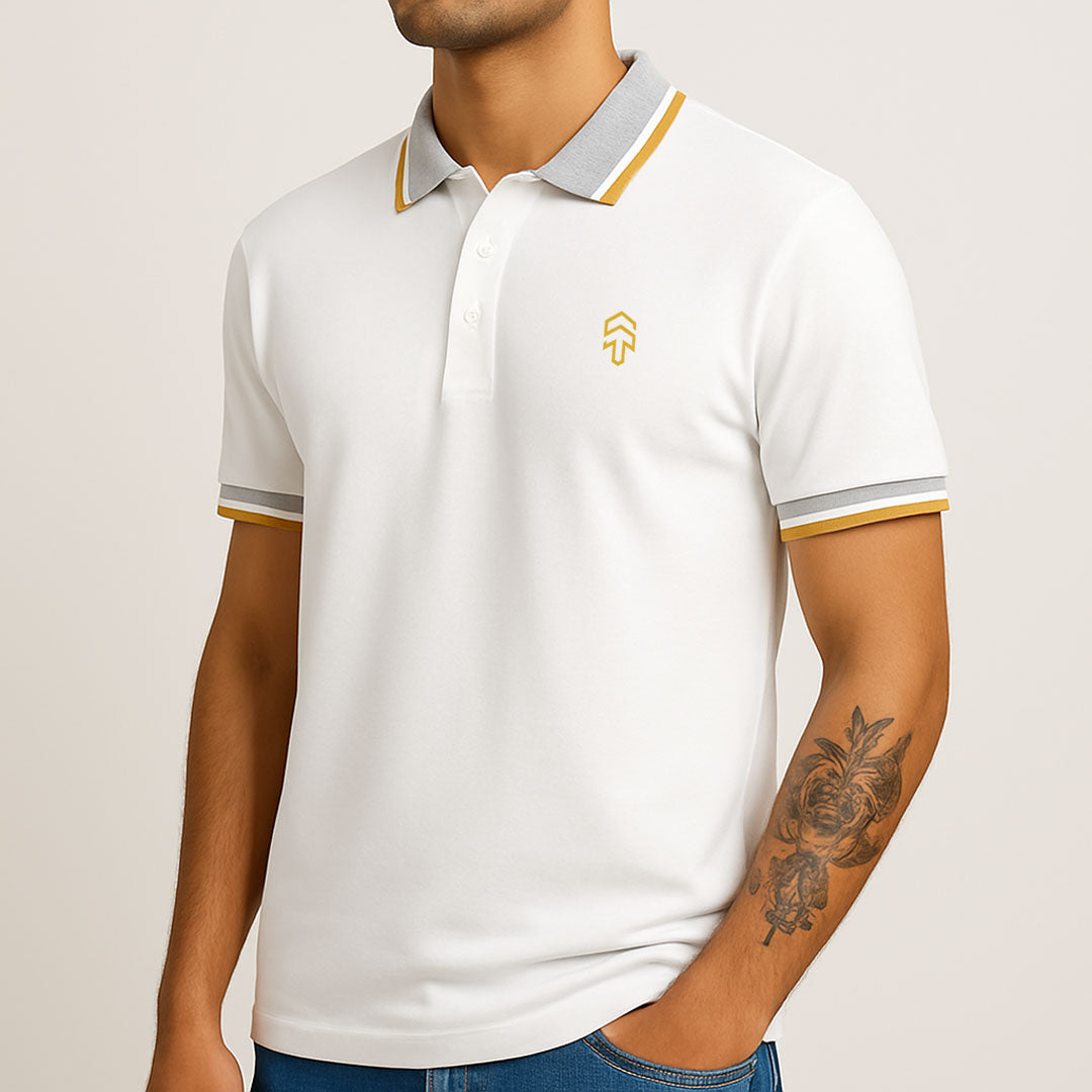 White Lycra Contrast Polo
