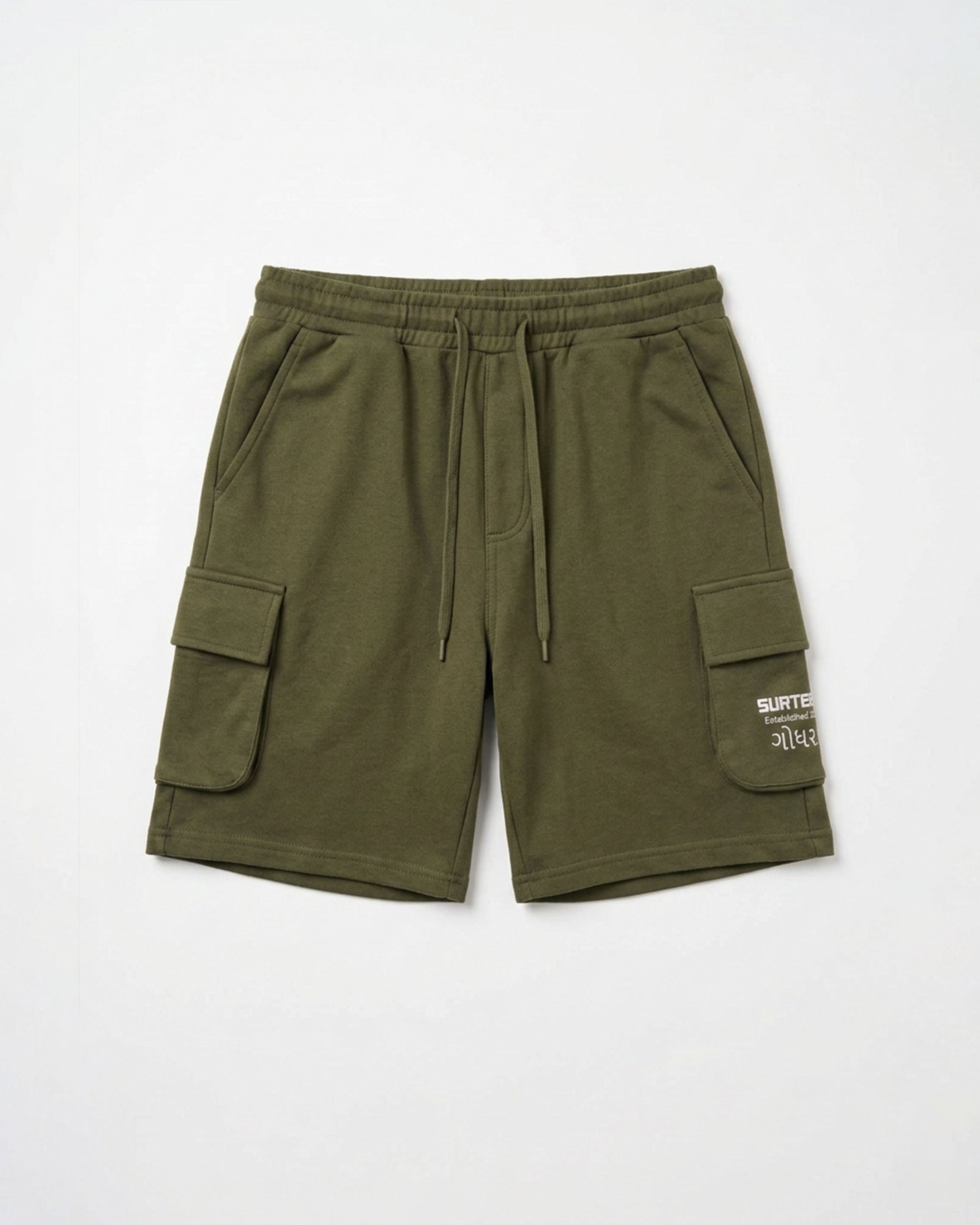 Olive Terry Cargo 3 Quarter Shorts
