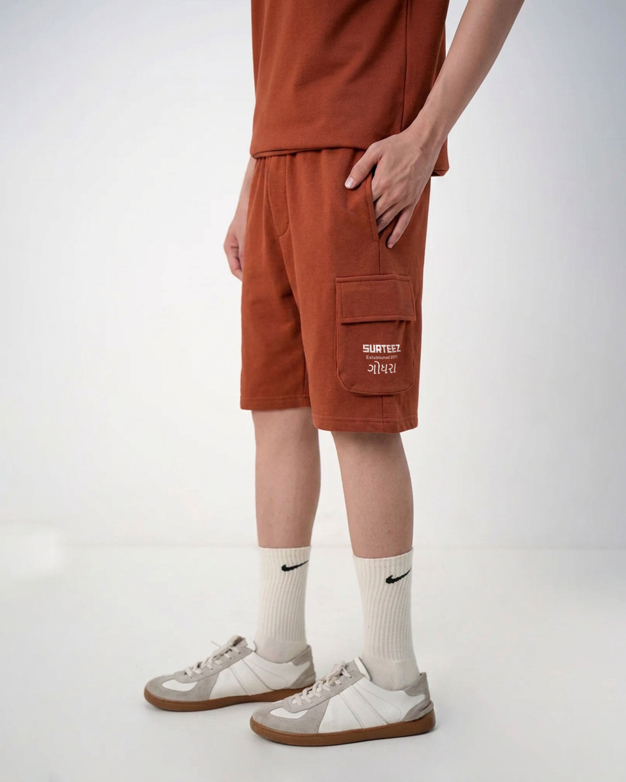 Rust Terry Cargo 3 Quarter Shorts