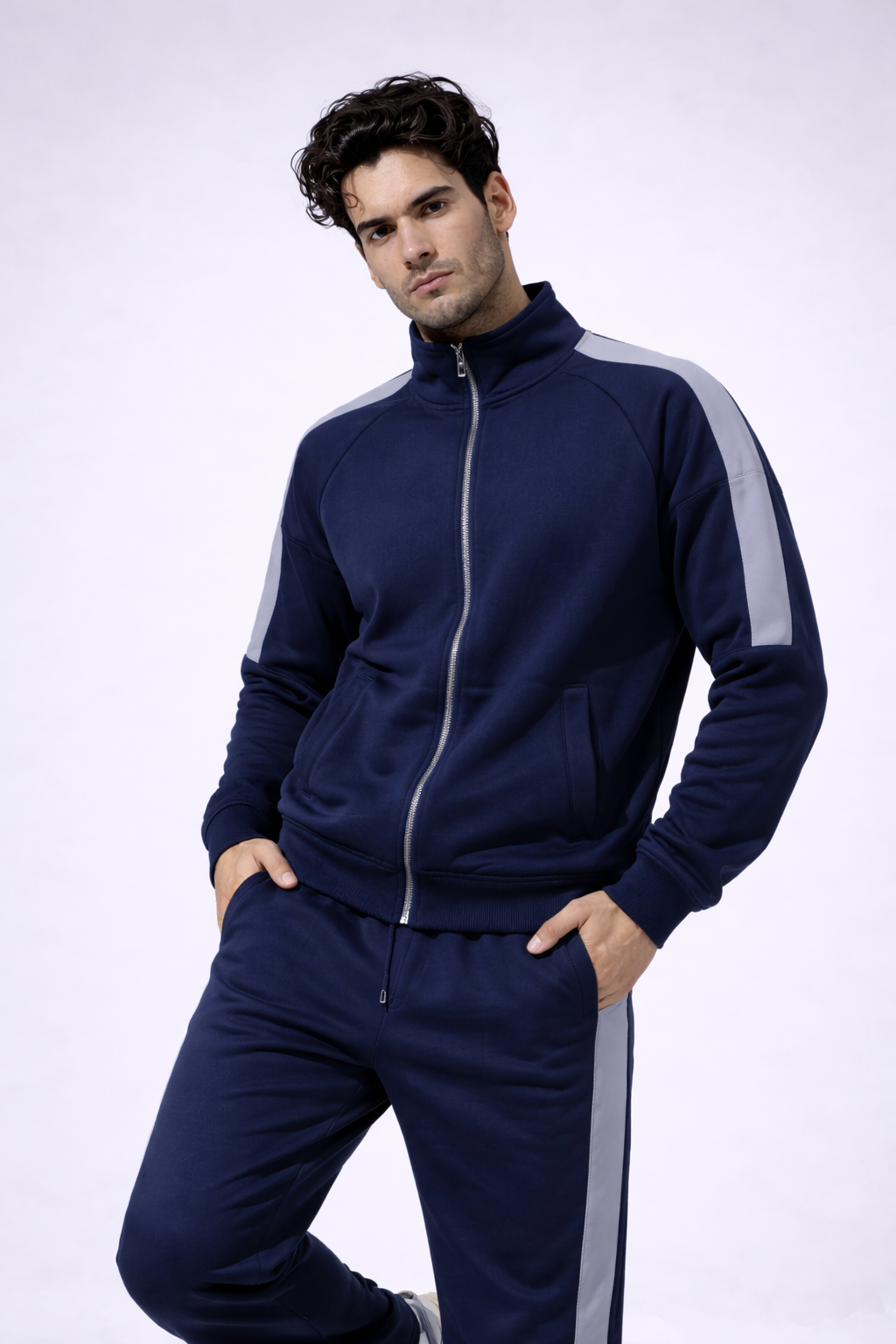 Navy Mock Neck Zipper Tracksuit