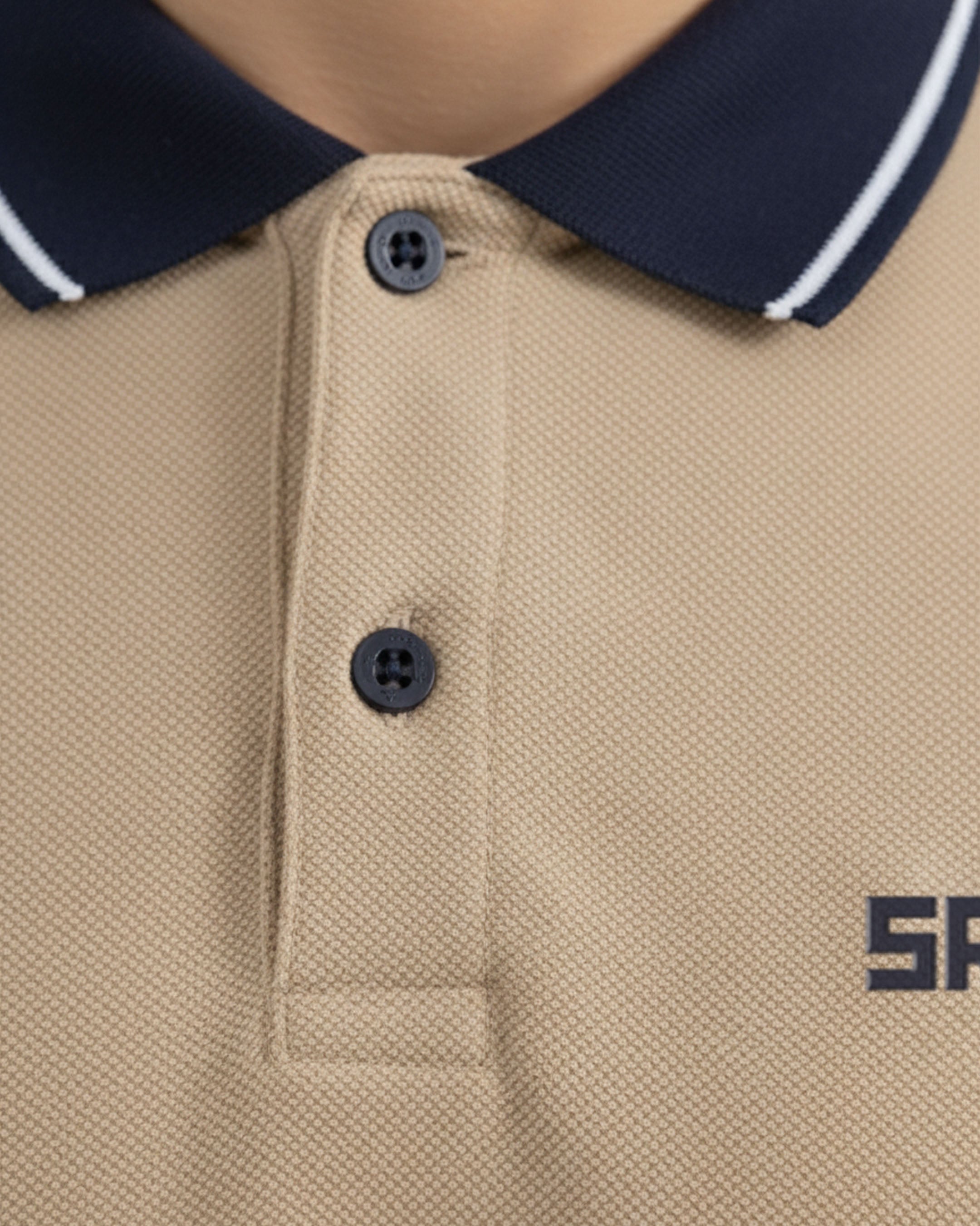 Khaki and Navy Contrast Polo Tee
