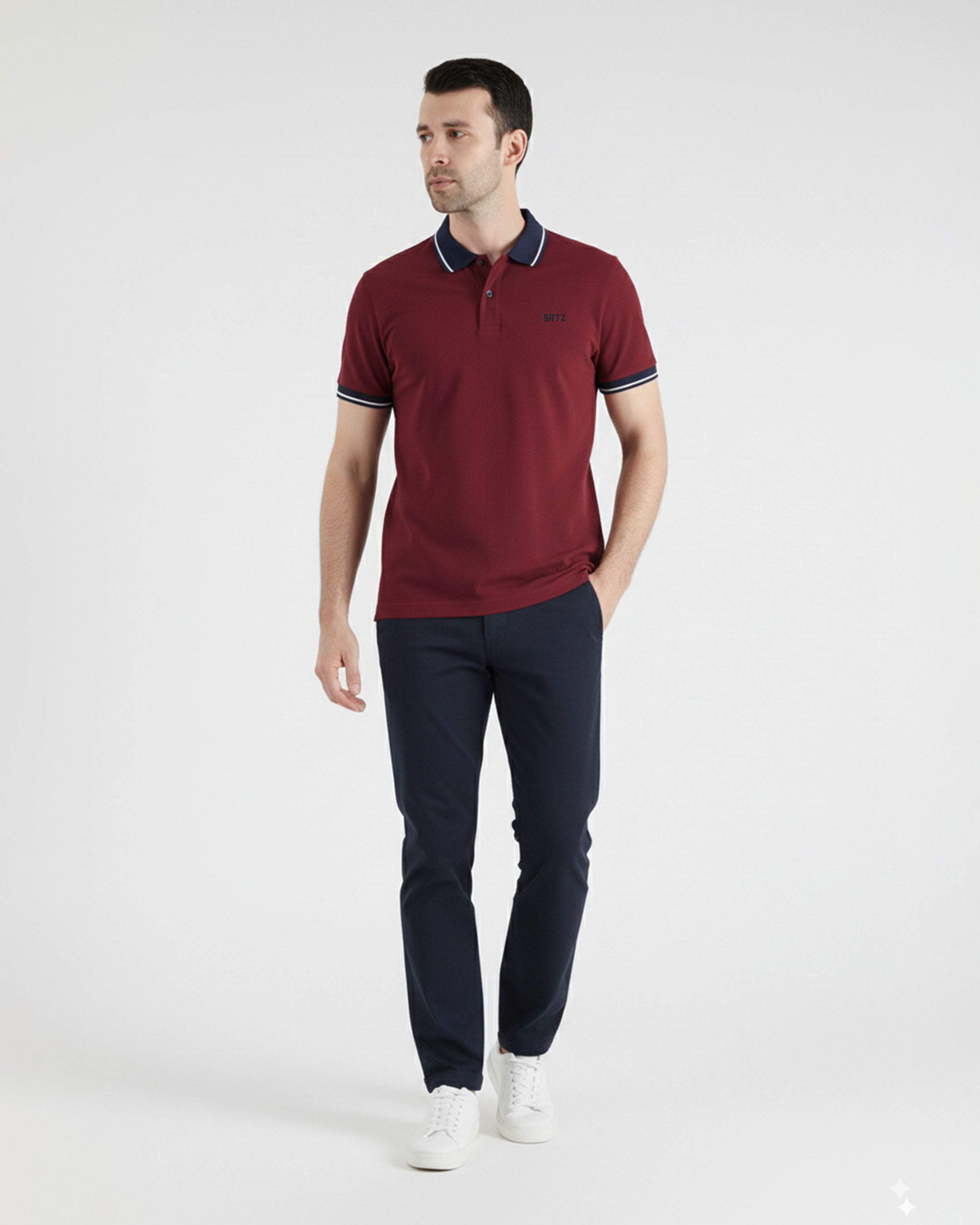 Maroon and Navy Contrast Polo Tee