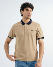 Khaki and Navy Contrast Polo Tee