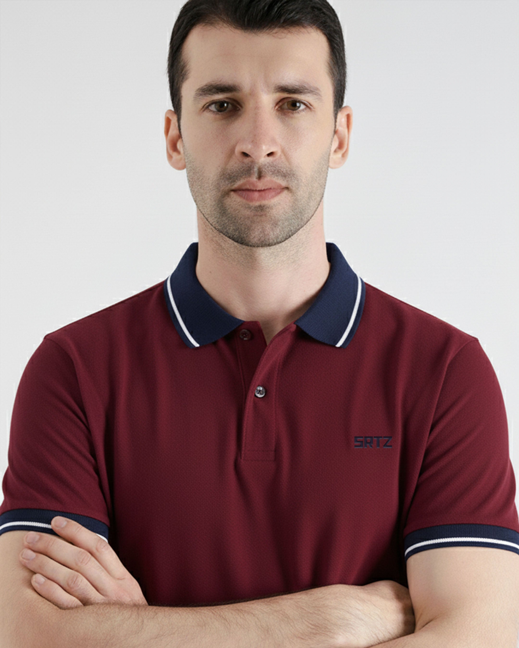 Maroon and Navy Contrast Polo Tee