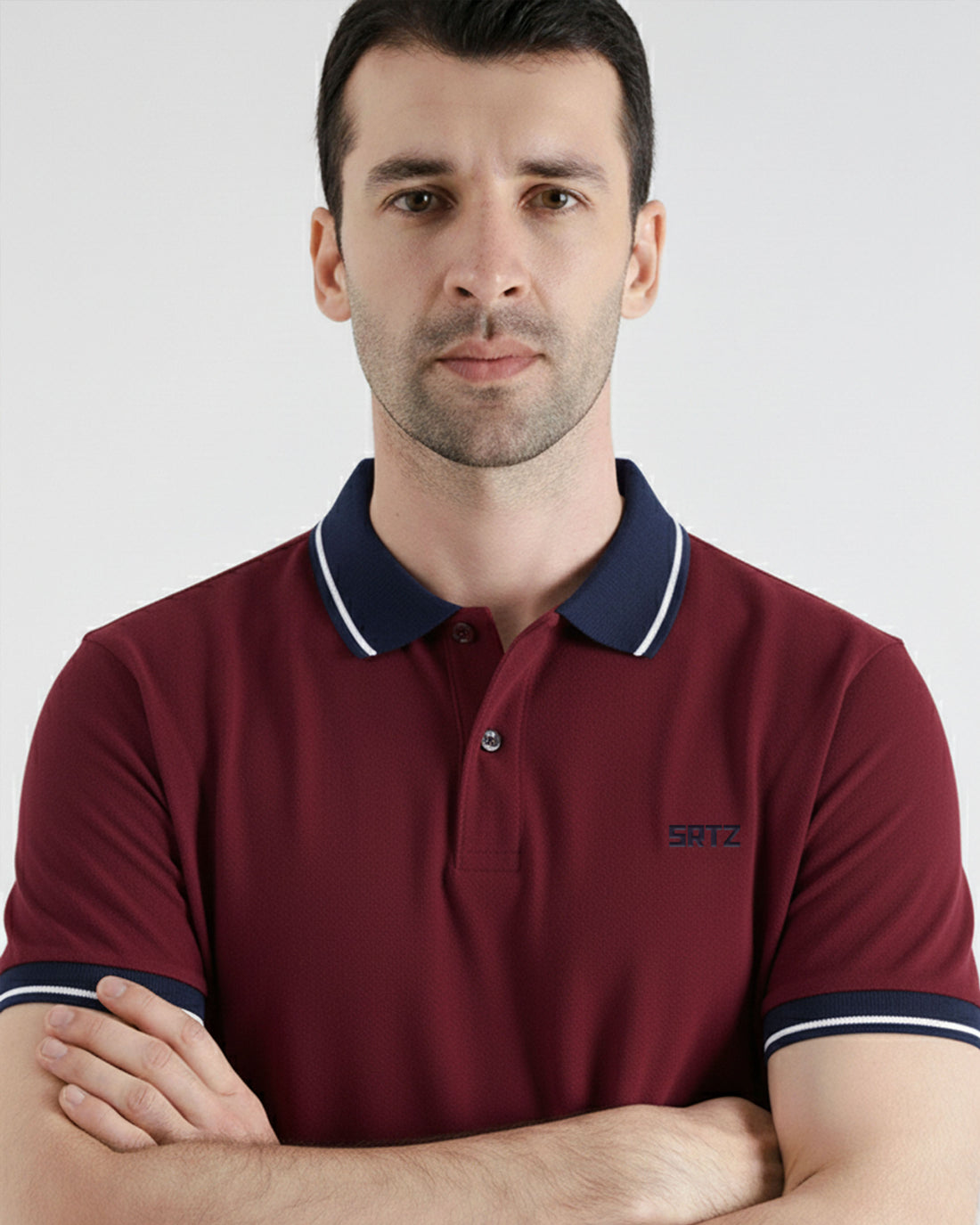 Maroon and Navy Contrast Polo Tee