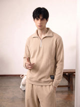 Beige Half Zipper Tracksuit